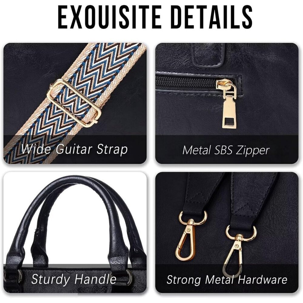 Women’s New Black Leather Purse Zipped Pockets Crossbody Bag and Shoulder Bag - Picture 5 of 6